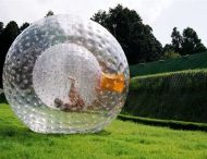 Британка ходила по магазину в огромном пластиковом шаре, чтобы защититься от коронавируса