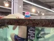 Покупатель залез в аквариум в супермаркете