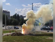 В Харькове из-под земли вырвался стоб огня