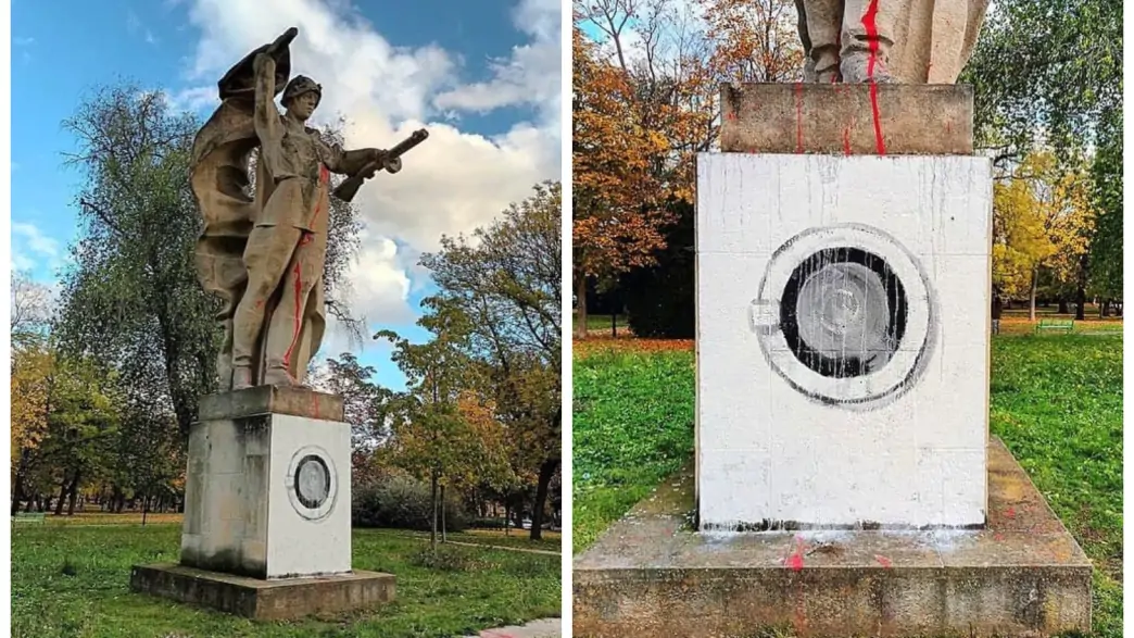 В Чехії пам’ятник червоноармійцю стилізували під “символ” російської окупації – пральну машинку. Фото